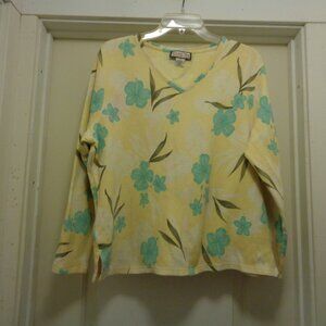 COCONUT GIRL ISLAND GIRL TROPICAL LOVE YELLOW BLUE COTTON TOP 1 X